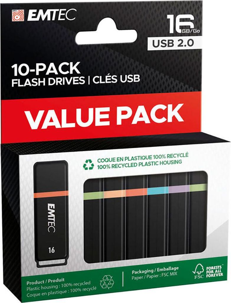 Emtec USB2.0 K100 16GB P10 confezione da 10 colori al Immagine del prodotto 