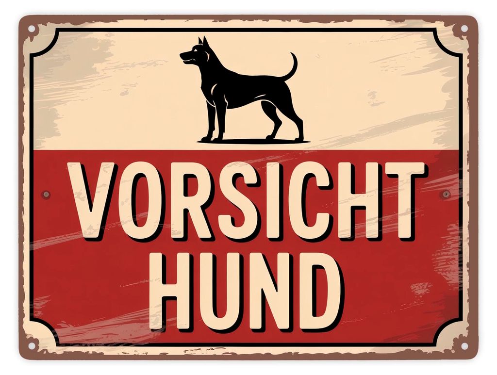 Vorsicht Hund Vintage Silhouette Metallschild XXL in 28x38 cm