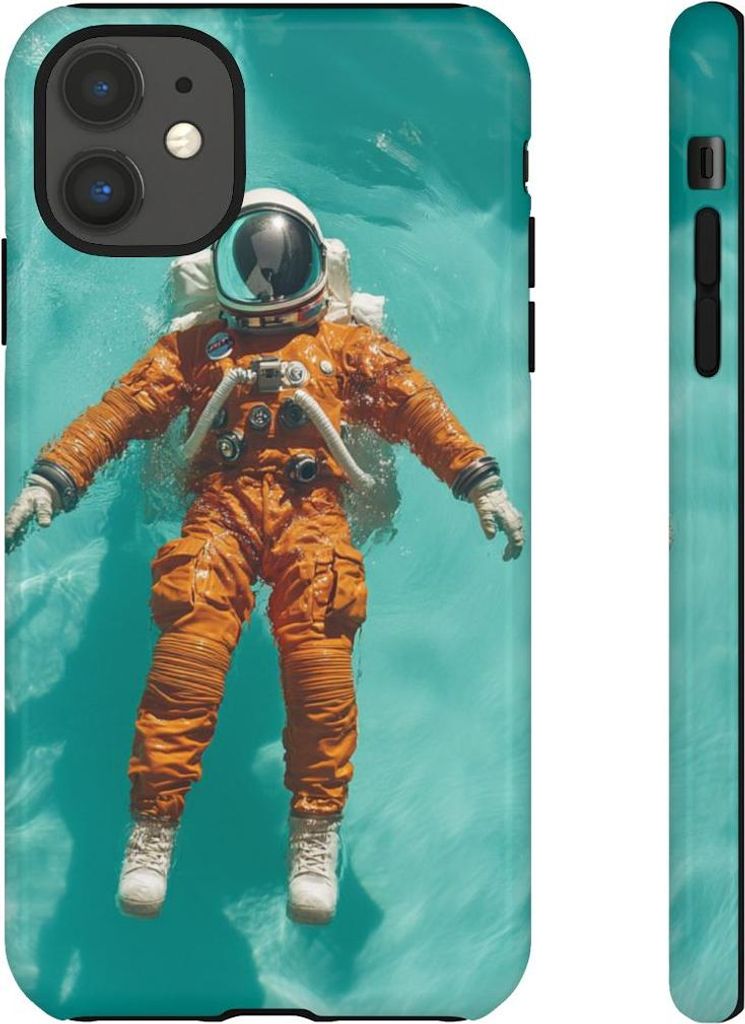 Schwebender Astronaut im orangefarbenen Anzug auf türkisfarbenem Wasser – Hülle Kompatibel mit iPhone 11