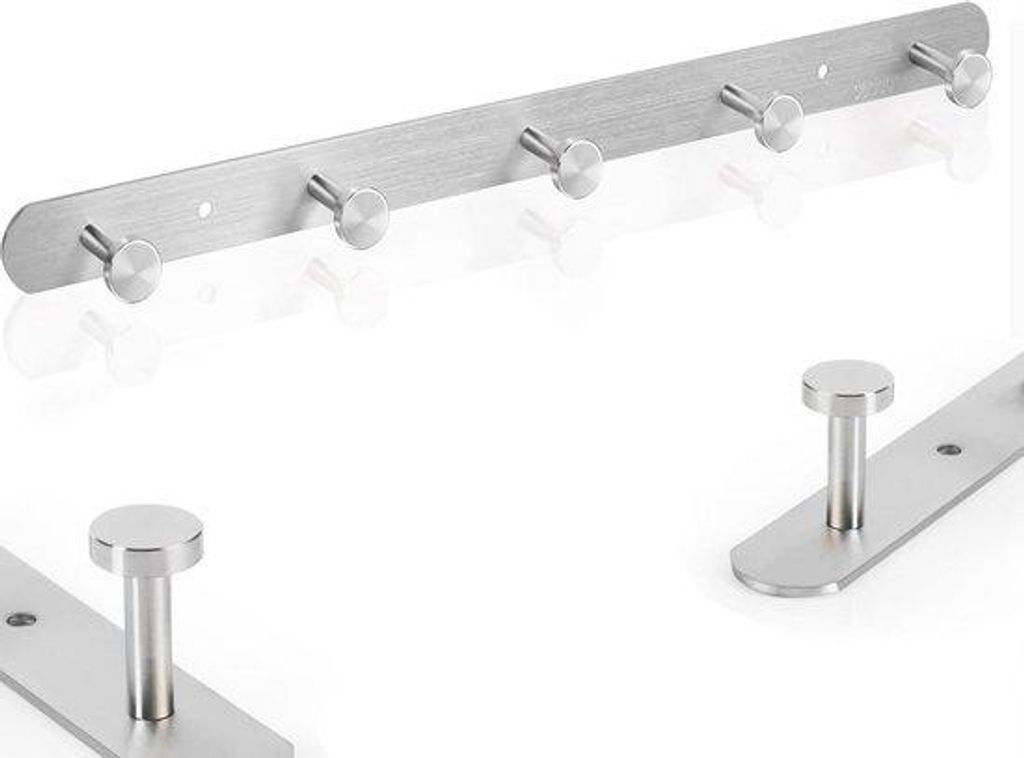 Roestvrij Stahl Wandhaken mit 5 Haken - Selbstklebend und Schraubenbefestigung für Mäntel, Hüte und Handtücher