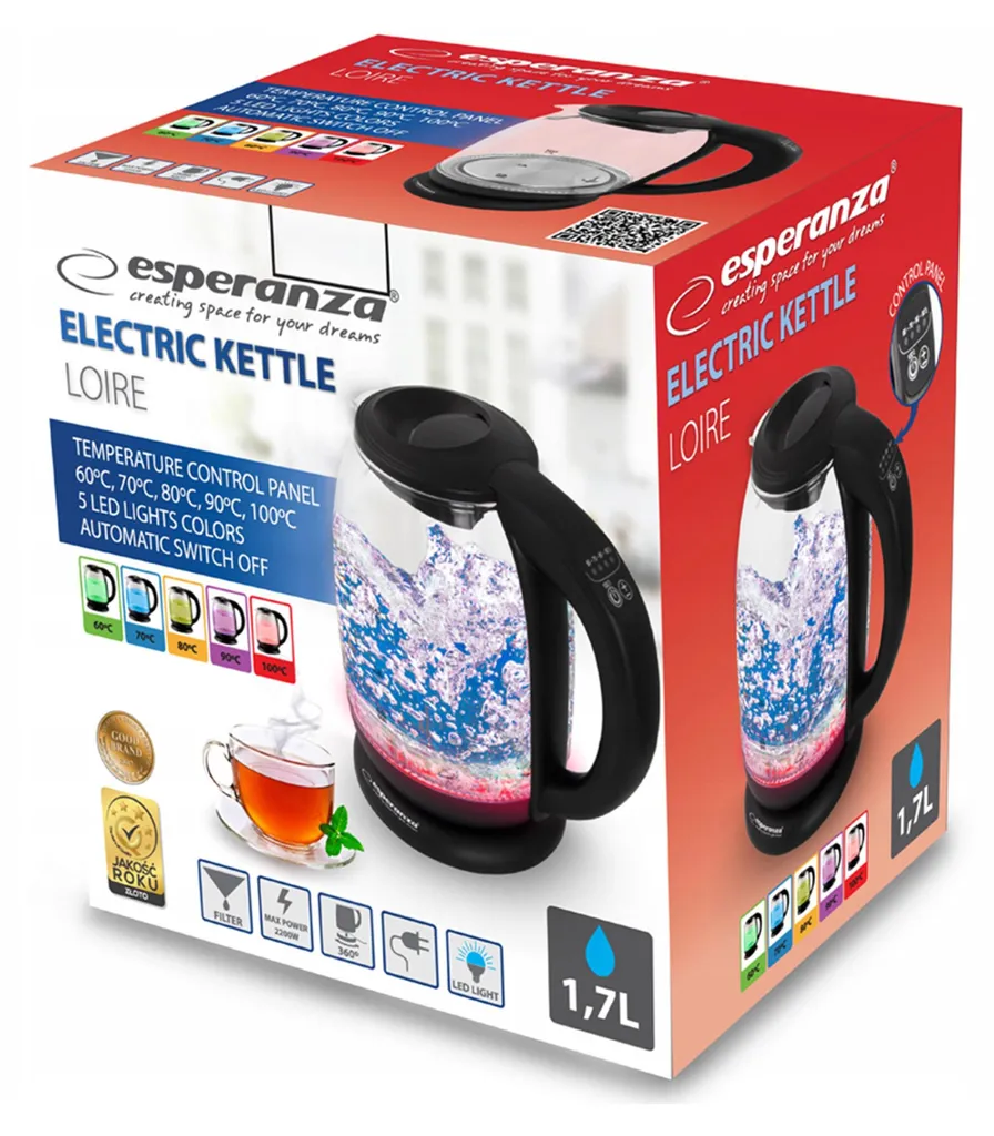 Bouilloire Électrique 1,7L Esperanza Loire Idéale pour Thé et Infusions