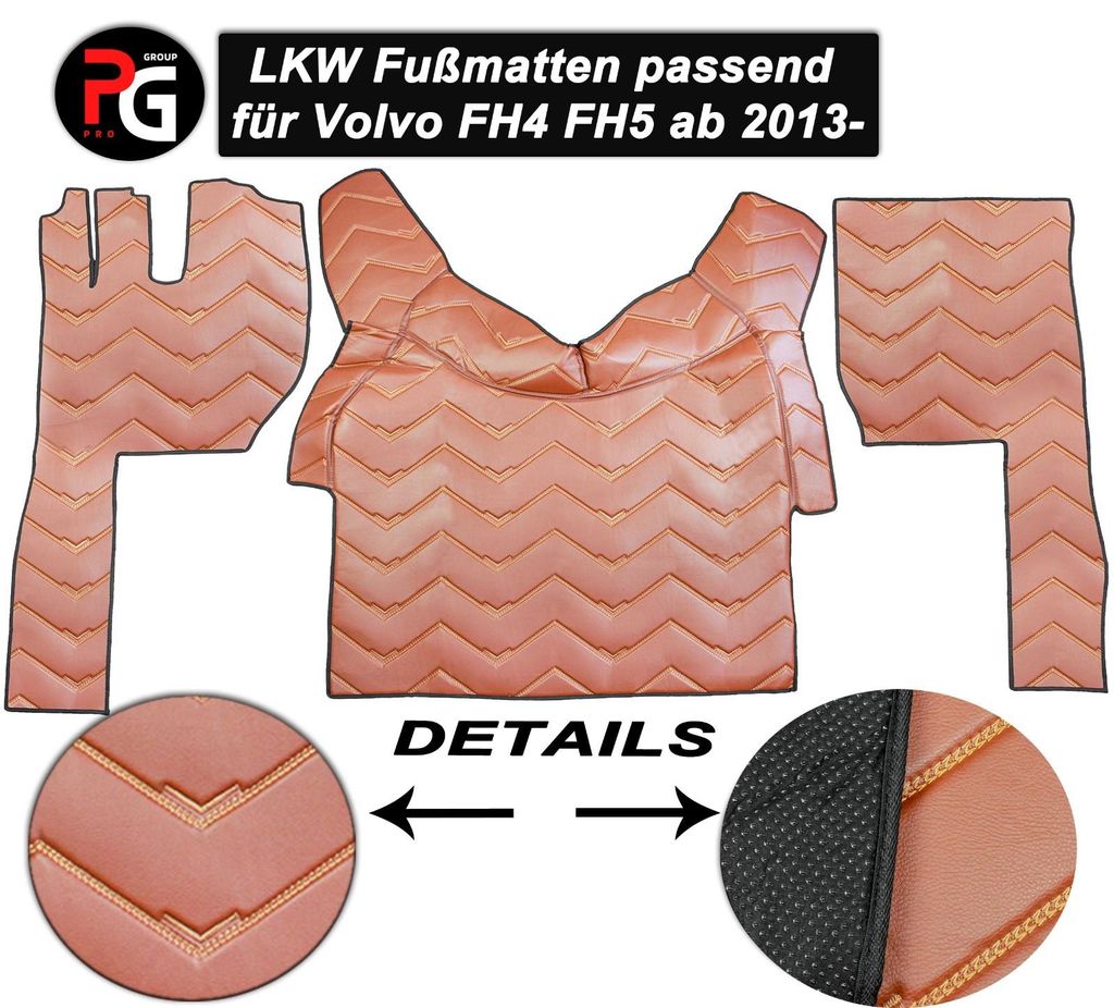 LKW Fußmatten passend für Volvo FH4 FH5 Truck Zubehör Lederboden Interieur Broun