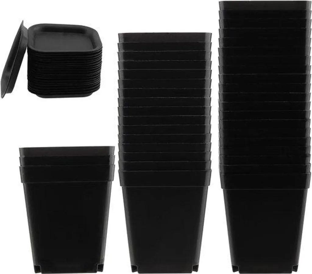 Petit pot de fleurs noir drainant avec plateau pour plante d'intérieur