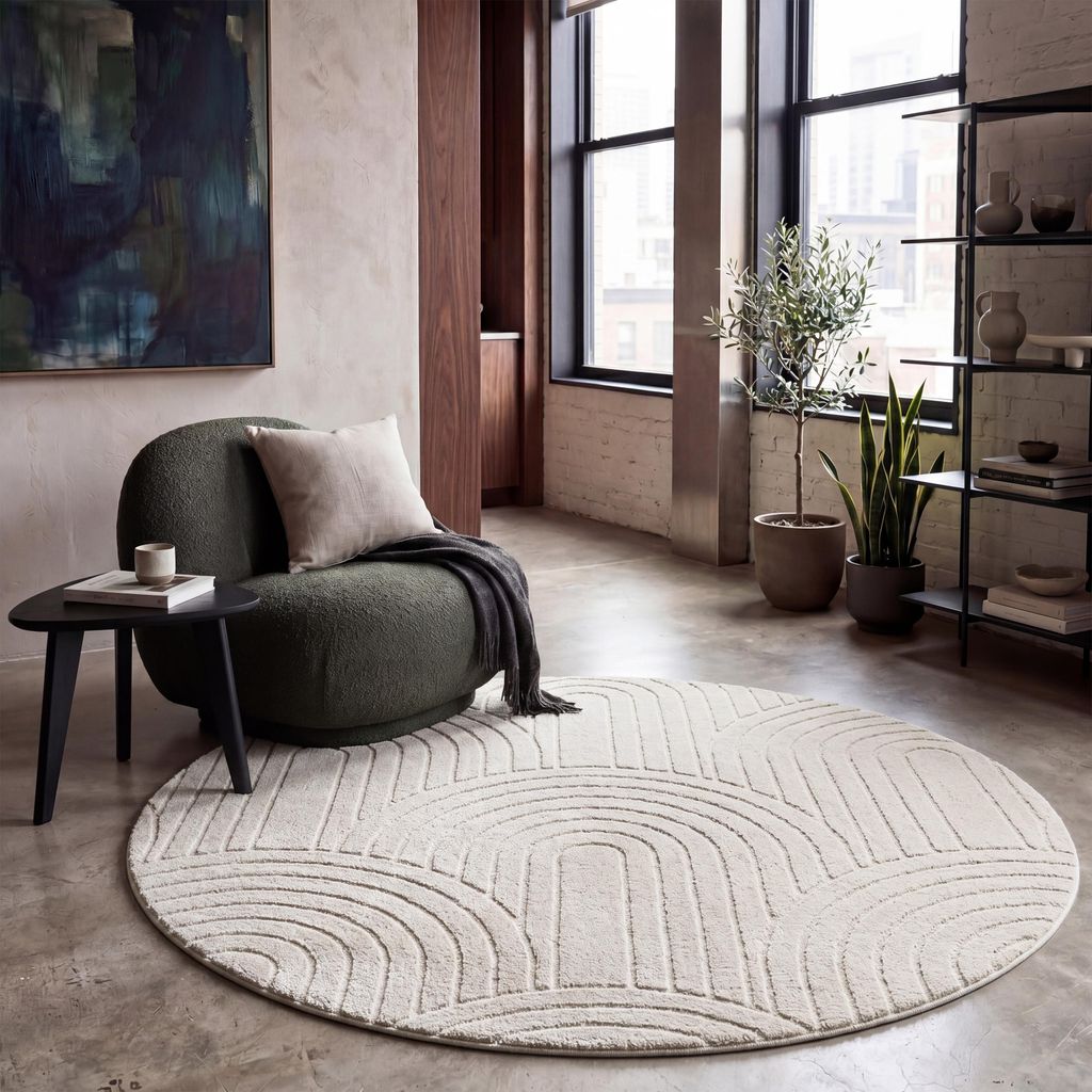 Teppich Wohnzimmer Hochflor Weich Uni Skandinavisch Boho Produktbild 