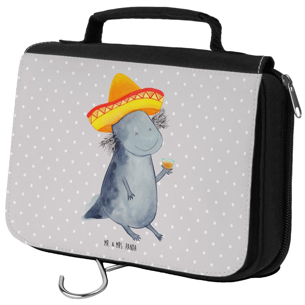Mr. & Mrs. Panda Schminktasche Axolotl Tequila - Grau Pastell - Geschenk, Mexiko, trinken, Kosmetiktasche, kosmetiktäschchen, Party, kulturtäschc...