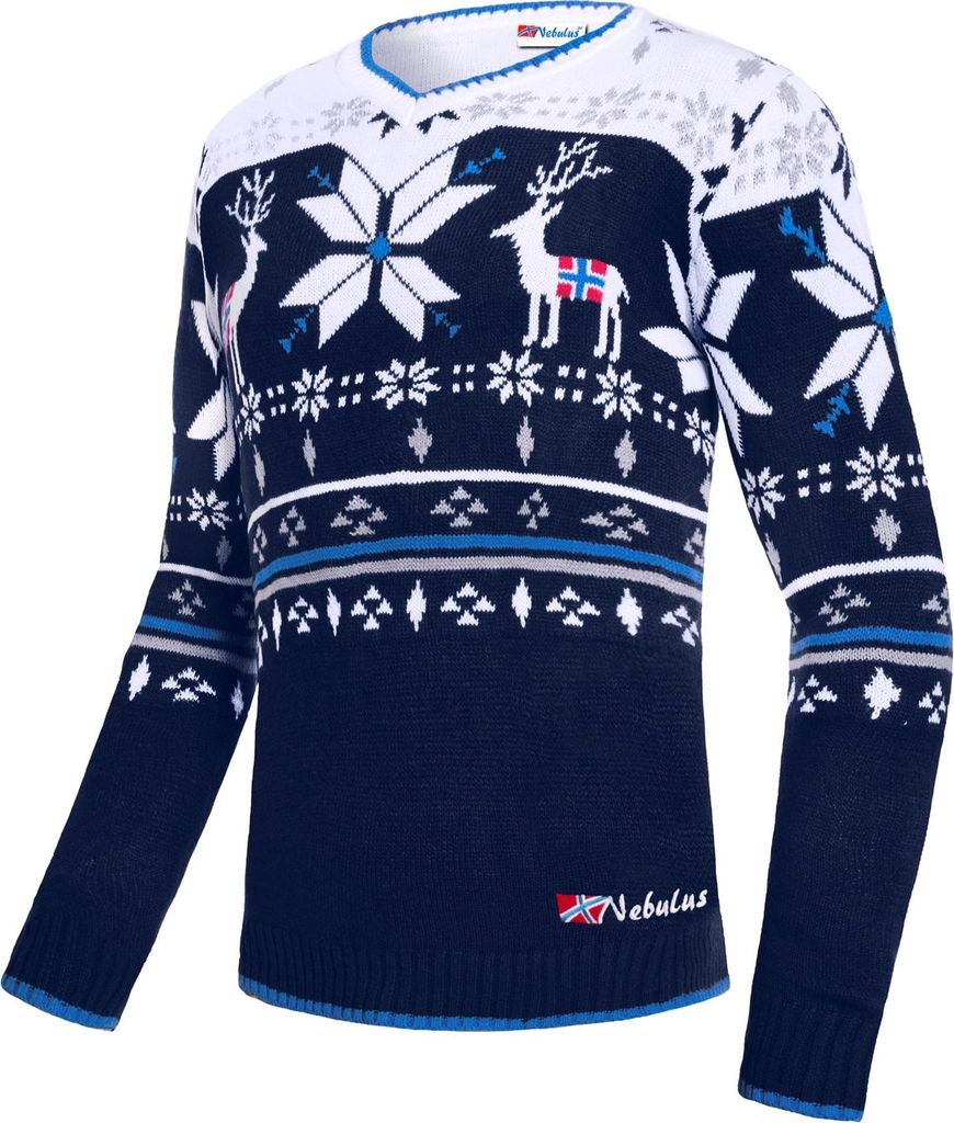Nebulus Norweger Pullover BREEN Herren, warmer Pullover, schicker Pullover im Norweger-Style, P6412 - Herren, navy-weiß, L