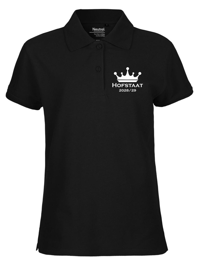 Huuraa Damen Polo Shirt Hofstaat 2028/29 Krone Schützenfest XS Black Bio Baumwolle Fairtrade Poloshirt Geschenkidee