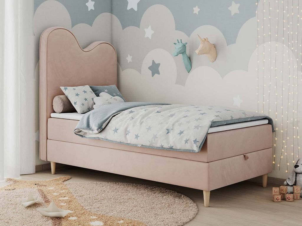 Boxspringbett, Einzelbett für Kinder, Jugendbett mit Matratze - FLOW - 90x160cm - Rosa - H3