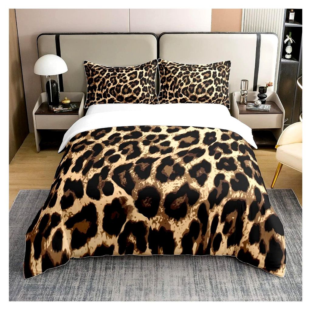 100% Baumwolle Leopard-Print Bettbezug 135x200, Schwarz-Braune Geparden Bettwäsche Set für Frauen und Männer, Afrika Wildtier-Thema Bettbezug, S...