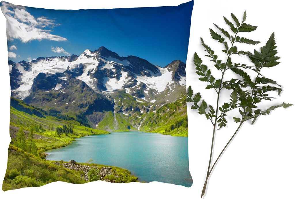 MuchoWow Zierkissen Sofakissen Wohnzimmer Dekokissen 40x40 cm Schnee - Berg - Wasser - Foto Kissen - Schlafzimmer Dekoration