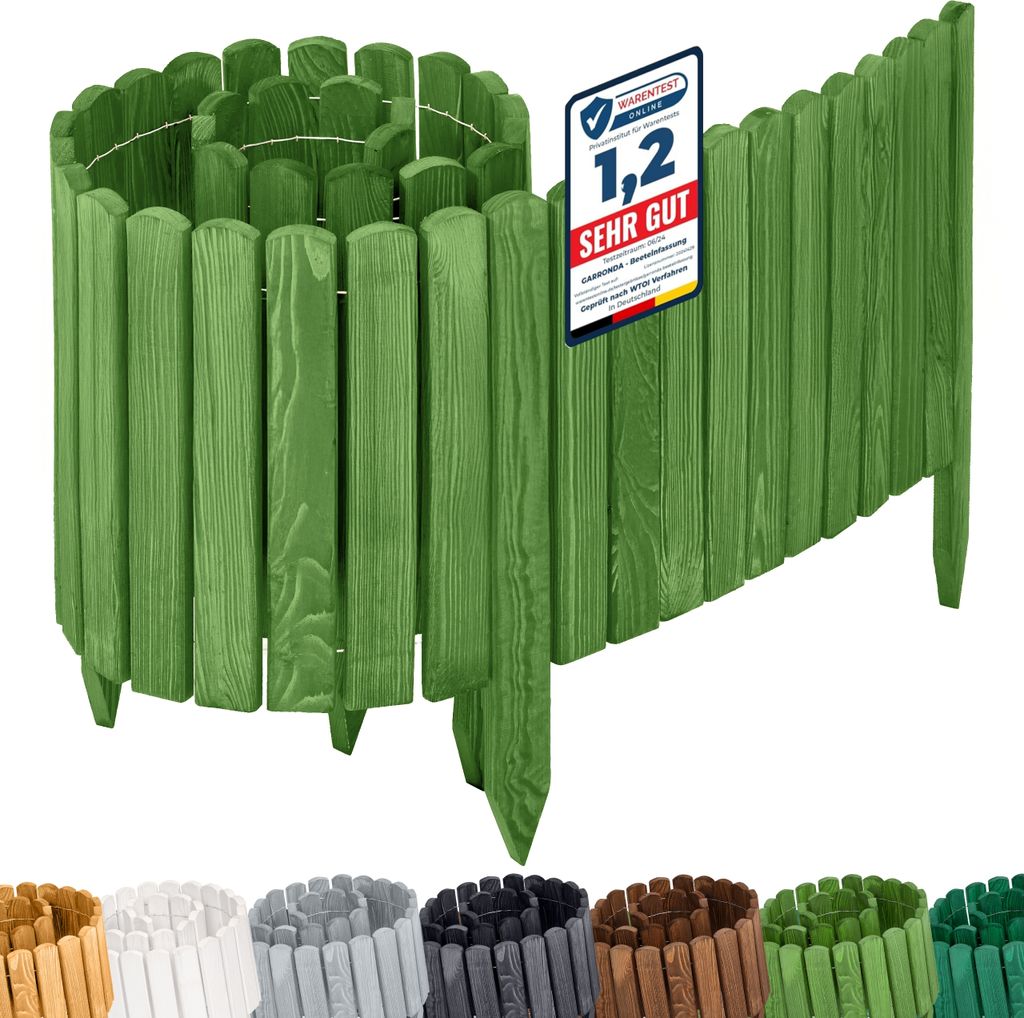 Garronda Rasenkante Holz Beeteimfassung imprägniert 200 cm x 40 cm Flexibler Rollborder Zaun für Garten GD-0110 (Dunkelgrün, Höhe: 40 cm)
