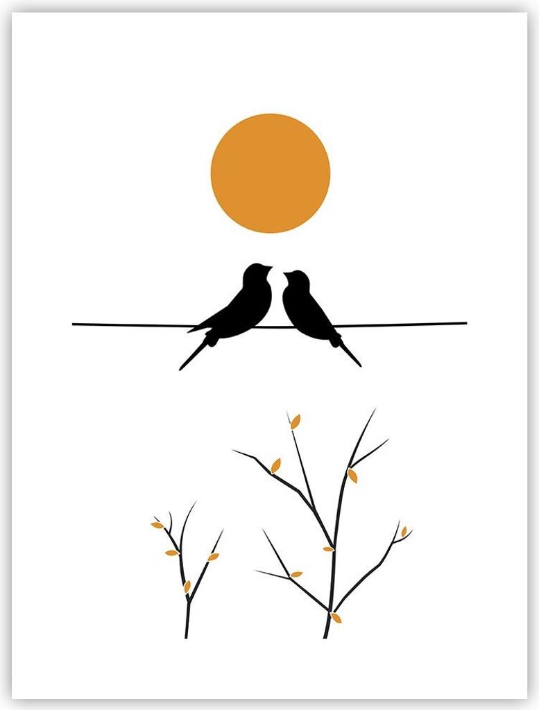 Poster - Poster ohne Rahmen - Bild Vögel Sonne - 30x40 cm - Wand Bild - Wanddeko - Wandbilder - Kunstposter - Wandposter - Bilder - Kunstdruck - W...