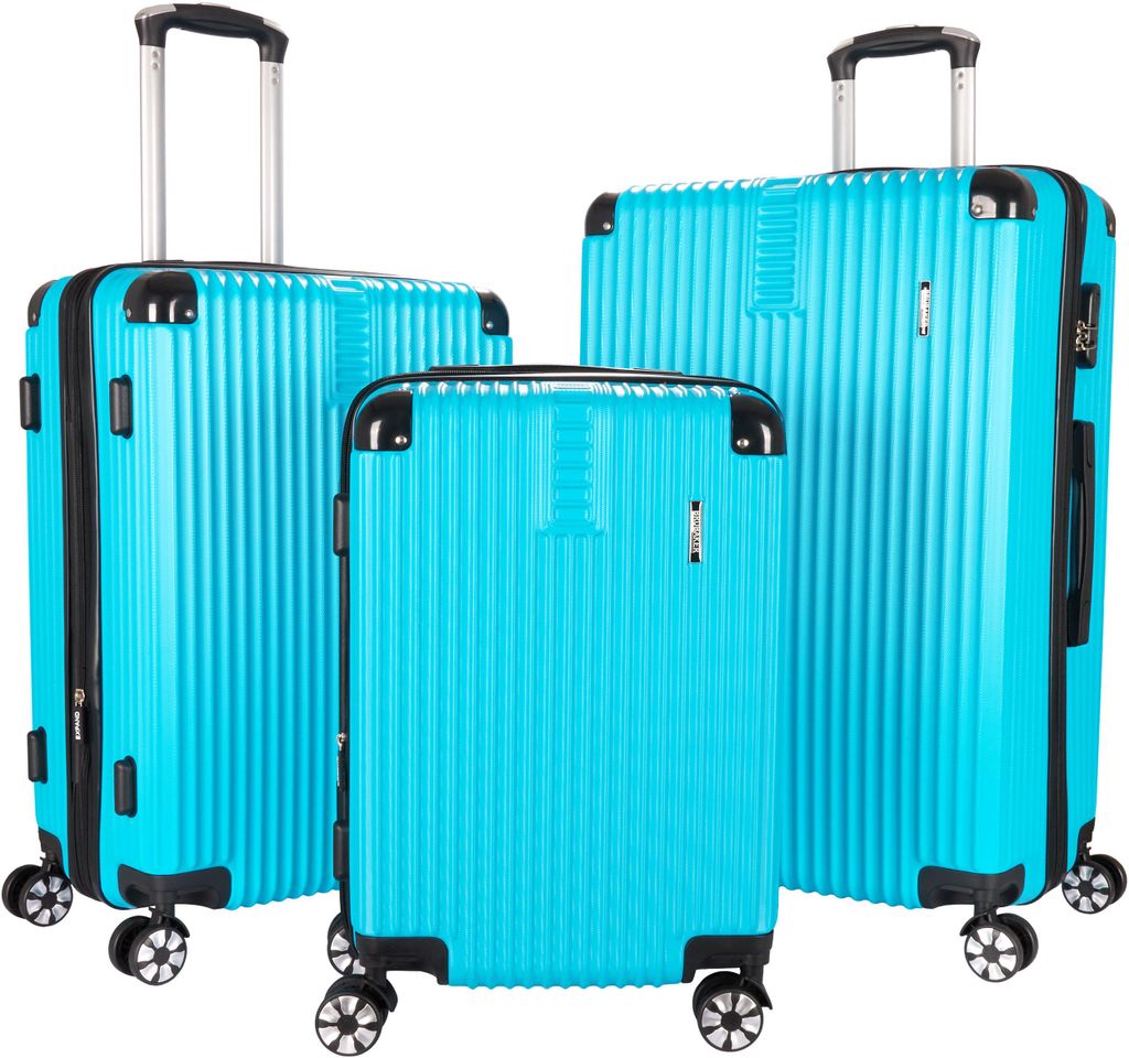 BRUBAKER Kofferset London - 3 teiliges Reisekoffer Set inklusive Handgepäck - Hartschalen Koffer mit Zahlenschloss, 4 Rollen, Set, Hellblau
