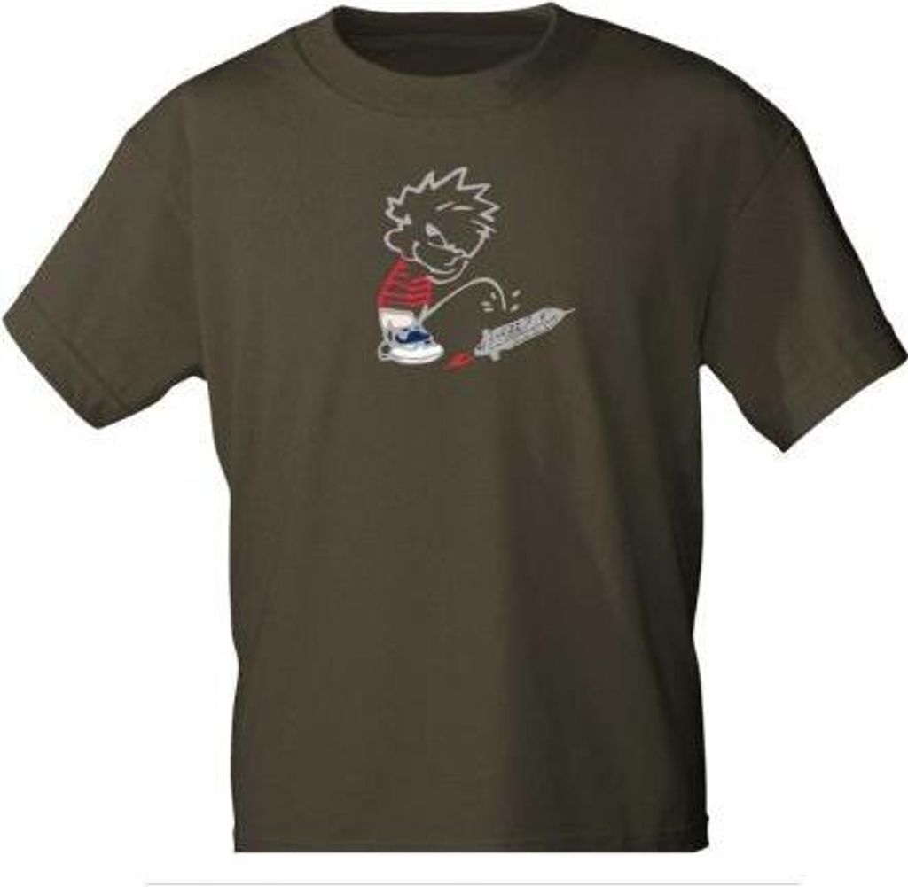 T-Shirt mit Print - Pinkelmännchen gegen Drohnen - 85178 Braun Gr. S-2XL Größe - M