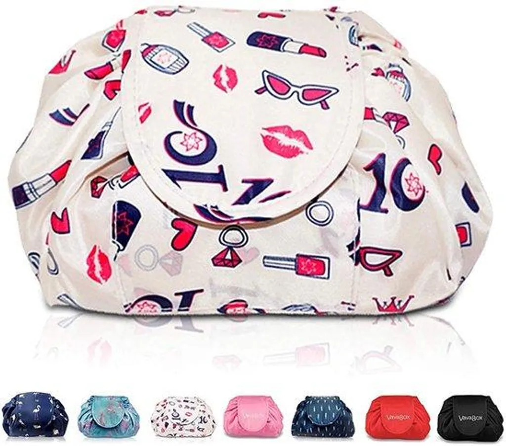 Trousse de voyage pour maquillage femme rose avec poignée pratique 20cm