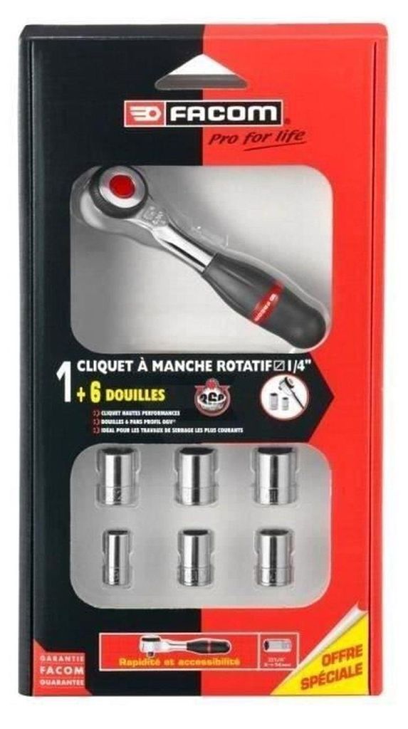 3/8'-Ratsche mit 360° drehbarem Griff, inklusive 7 Steckschlüsseln