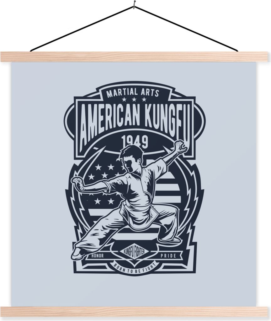MuchoWow Textilposter Kampfsport - Einfach - Vintage 120x120 cm mit holzfarbenen Rahmen - Textil-Poster