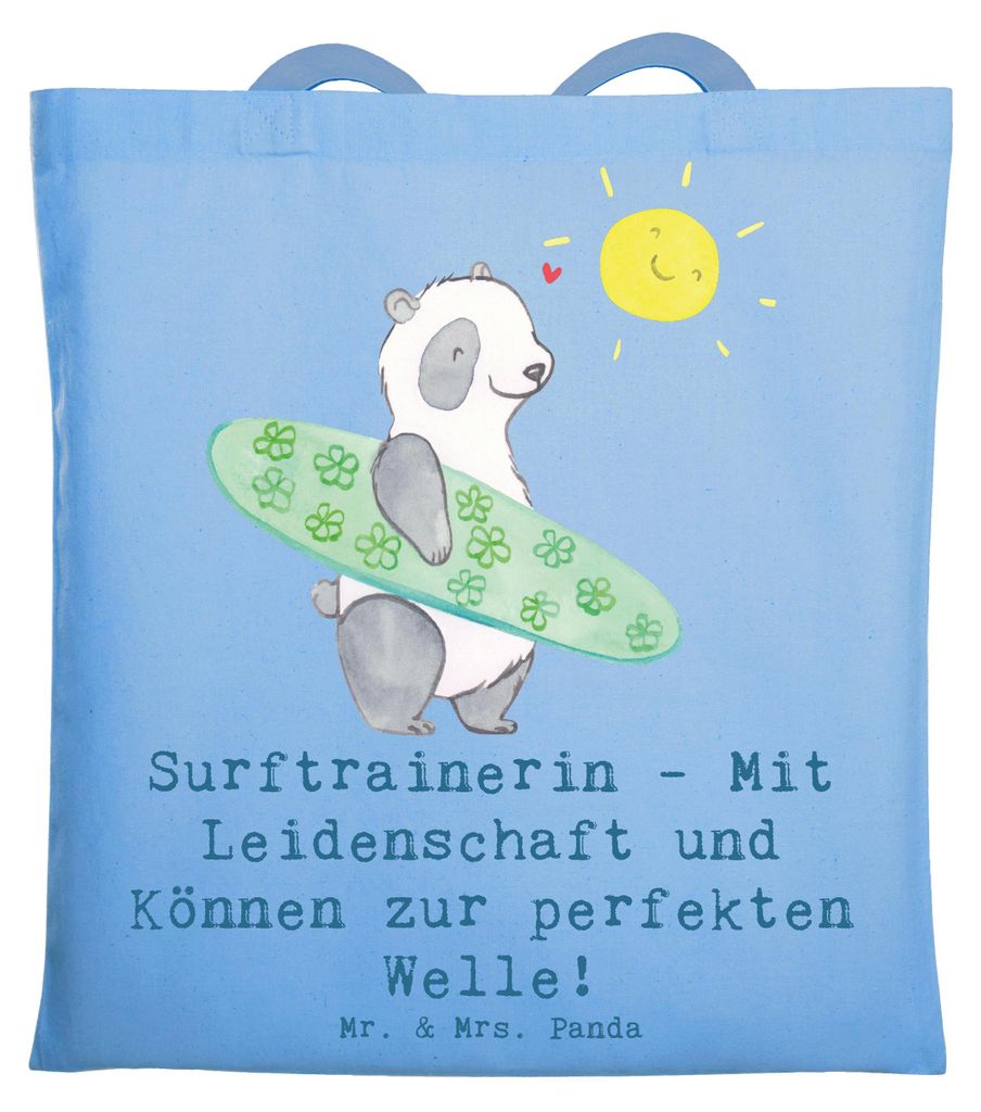 Mr. & Mrs. Panda Shopping Tasche Surfen Trainerin - Sky Blue - Geschenk, Sportgeschenk, Schultasche, Sportart, Tote Bag, Leidenschaft, Danksagung, ...