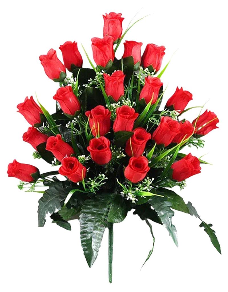 Künstlicher Friedhofsblumenstrauß mit 24 künstlichen Seidenrosenköpfen für Grabsteine und Vasen