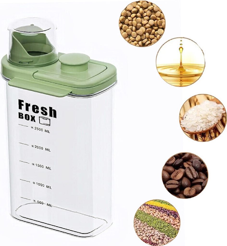 (Grün,2800ml)Vorratsdosen mit Deckel Tragbar Vorratsdose BPA frei Große Kapazität Aufbewahrungsbox Vorratsbehälter Mehrkorndose Mit Maßsta...