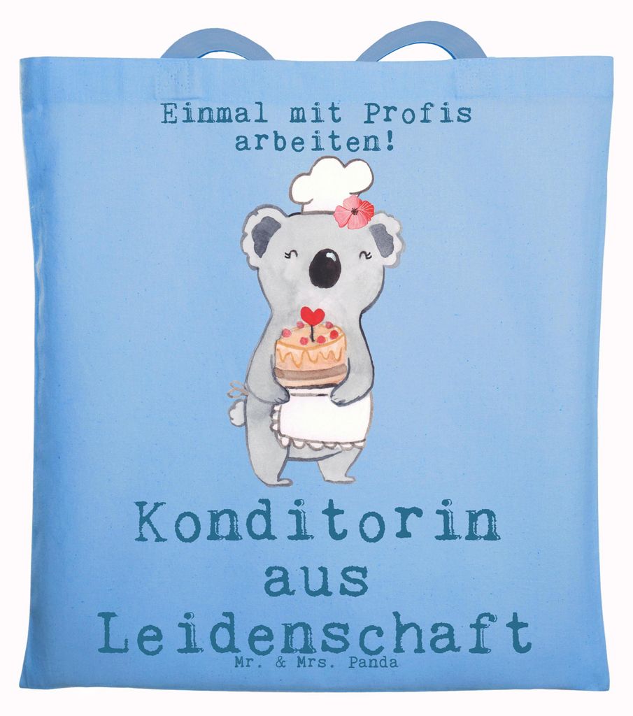 Mr. & Mrs. Panda Einkaufstasche Konditorin Leidenschaft - Sky Blue - Geschenk, Tote Bag, Confiseurin, Witzig, Laptoptasche, Stoffbeutel, Jutebeutel...