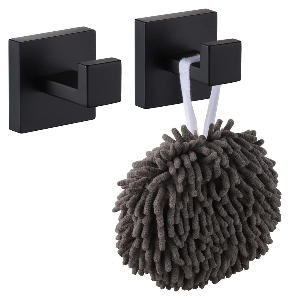 Handtuchhaken, Wandmontage, quadratisch, Kleiderhaken, Badezimmer, Küche, Garage, robust, Wandmontage, Edelstahl SUS 304, matt schwarz, B1010BK-P2