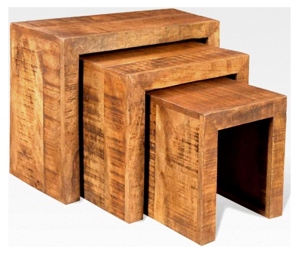 Satztisch-Set 3-teilig aus massivem Mangoholz, ineinandersteckbar, für Wohnzimmer und Schlafzimmer