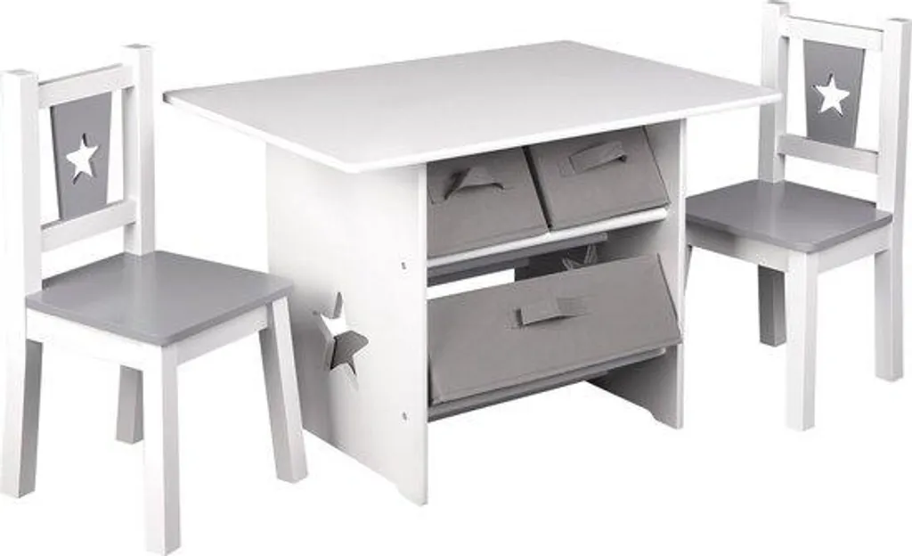 Table en bois avec 2 chaises pour enfants gris - Ensemble mobilier bois