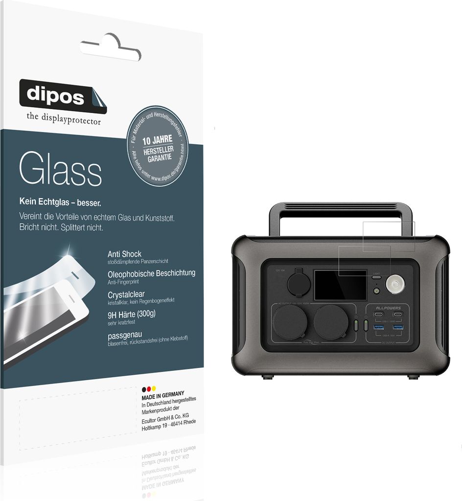 2x Schutzfolie für Allpowers R600 - Anti-Shock 9H Folie dipos Glass Kunststoffglas
