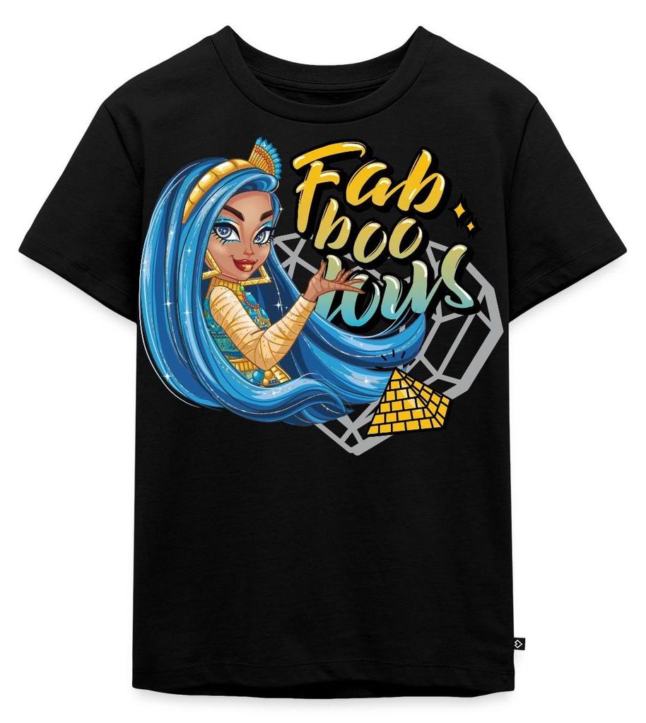 Spreadshirt Monster High Cleo De Nile Fab-Boo-Lous Kinder Premium T-Shirt, 122/128 (6 Jahre), Schwarz