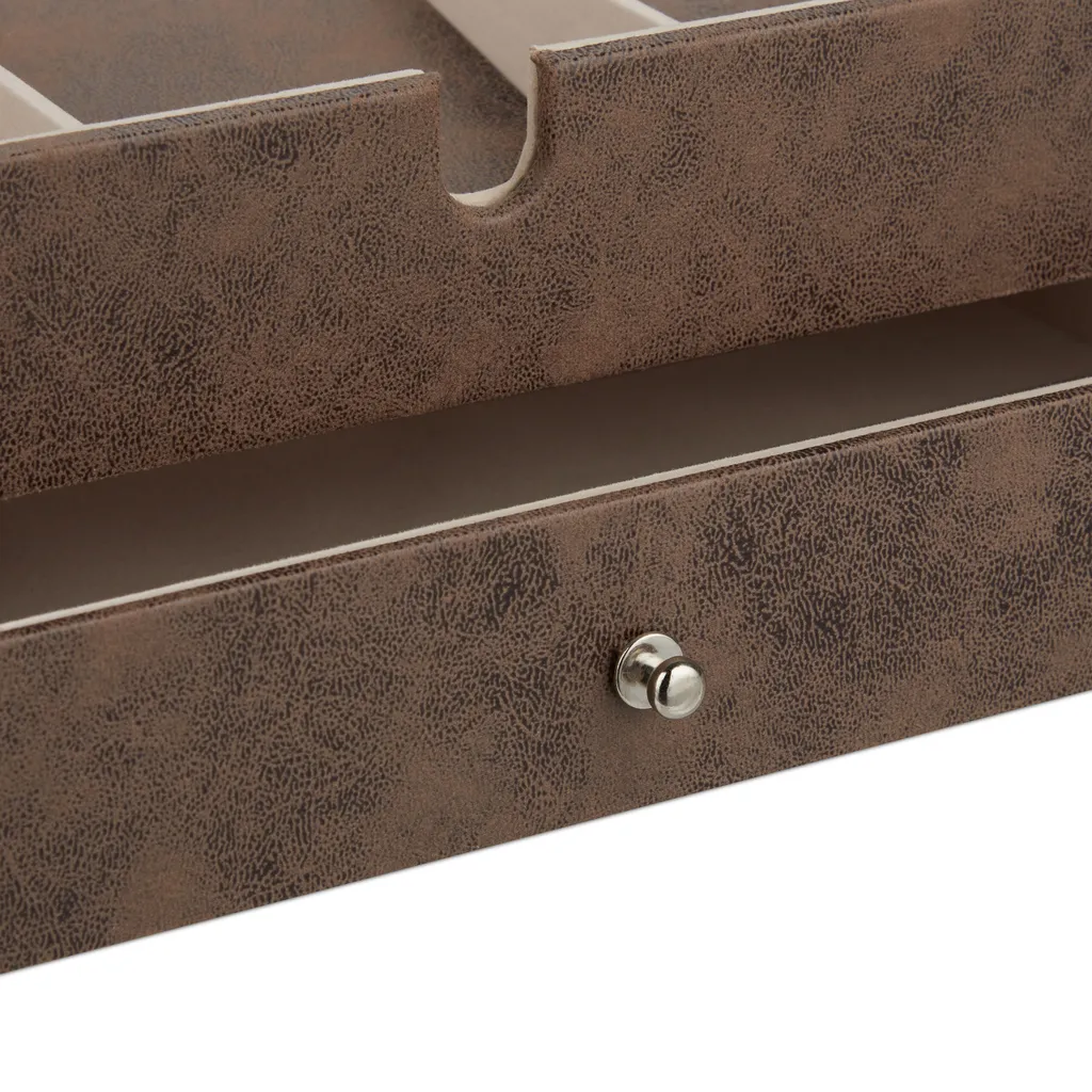 Coffret à bijoux rectangulaire aspect cuir avec compartiments variés