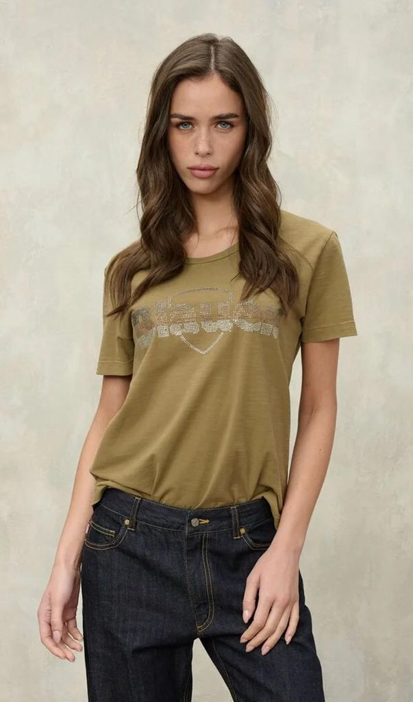 Blauer USA Damen T-Shirt Logo Glitter GRAHAM T-SHIRT Hazelnut : XL Größe: XL