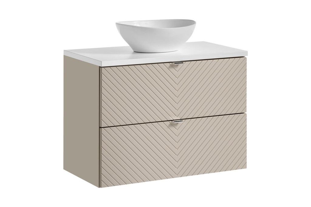 Badmöbel-Set 80 cm mit Arbeitsplatte Aufsatzwaschbecken & unterschrank, Viva Cashmere V BM276 - Kaschmir Matt/ Weiß Matt