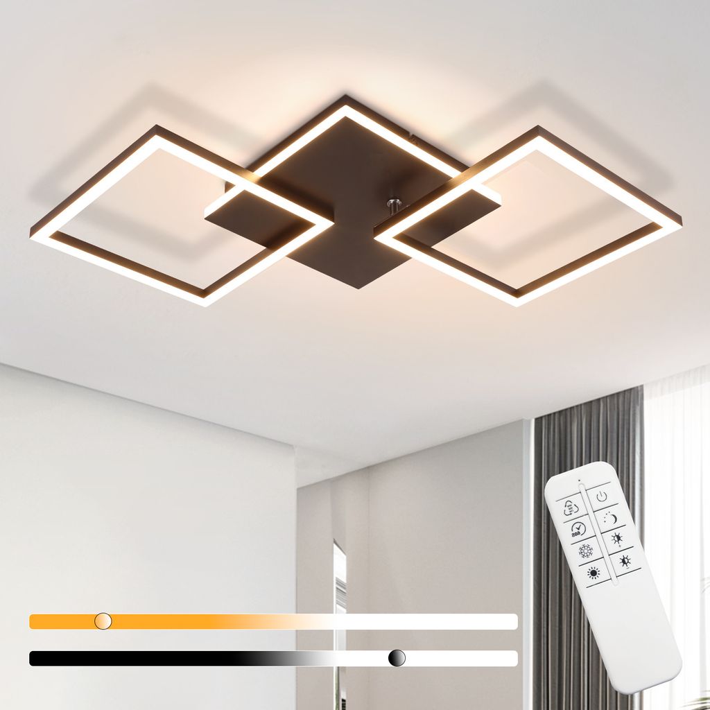 ZMH Deckenlampe LED Deckenleuchte Wohnzimmer 32W Dimmbar Wohnzimmerlampe Modern Design Schwarz Küchenlampe mit Fernbedienung Schlafzimmerlampe Flu...