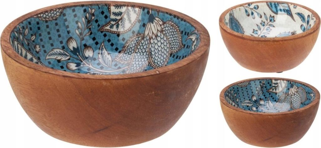 Miska z drewna mango 12x12x5 cm z niebieskim wzorem Zdjęcie produktu 