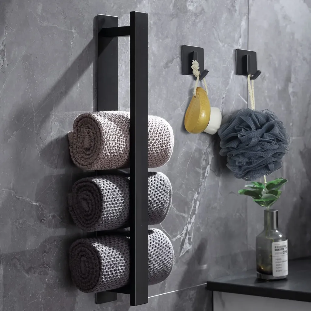 Portasciugamani senza foratura Portasciugamani nero per bagno per ospiti Portasciugamani da parete in acciaio inox opaco (41 cm)