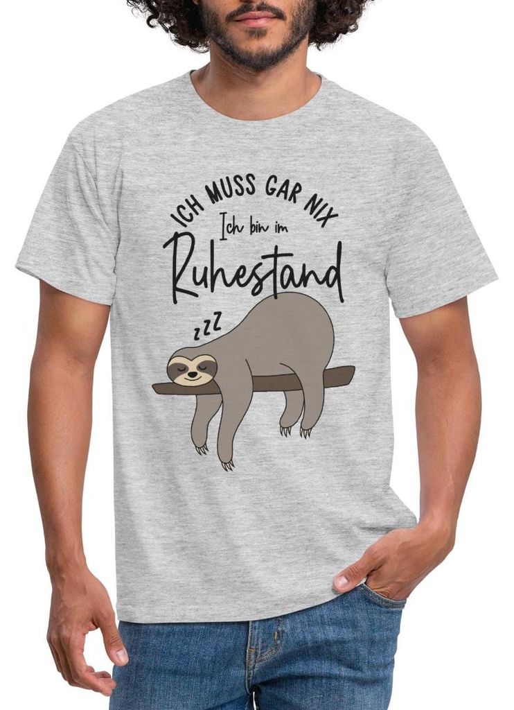 Spreadshirt Ruhestand | Faultier Ich Muss Gar Nix | Ich Bin Im Ruhestand Männer T-Shirt, 3XL, Grau meliert