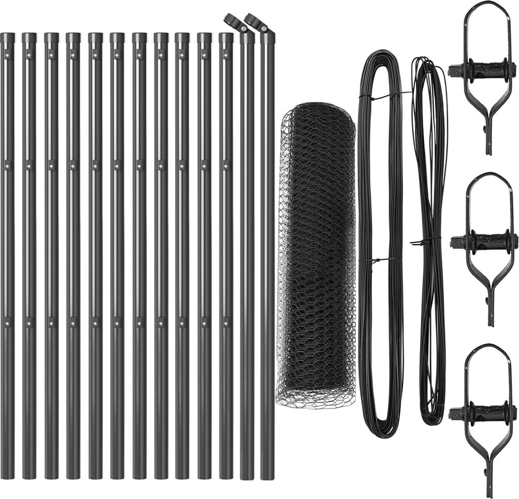 Möbel Hexagonzaun Grau 0,6x25 m Stahl, Zaunpfosten 13 Stück Grau Ø32 mm 100 cm Verzinkter Stahl - Zaunzubehör 3352806