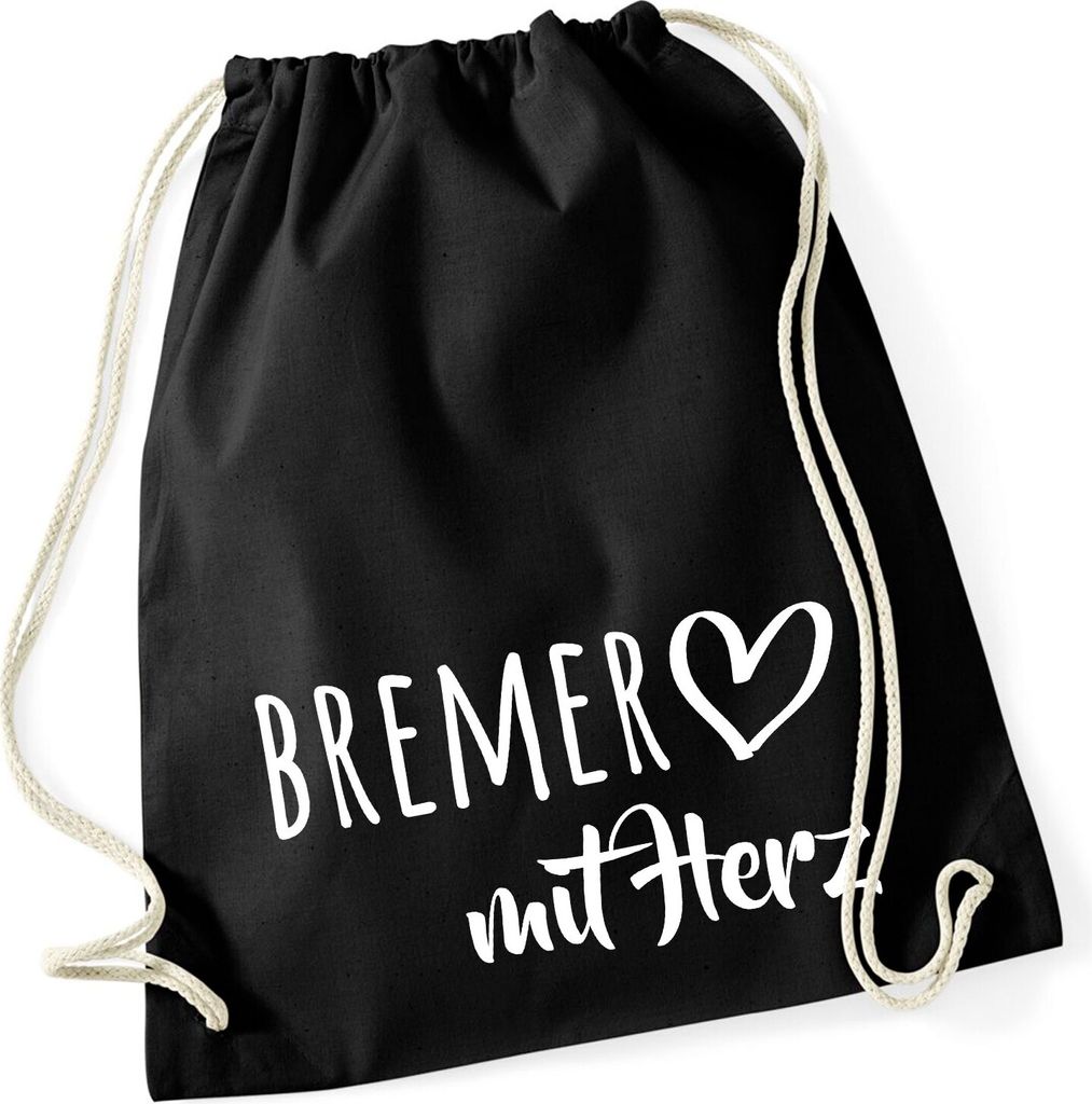 Huuraa Turnbeutel Bremer mit Herz 12 Liter Black Baumwolle Rucksack Geschenkidee