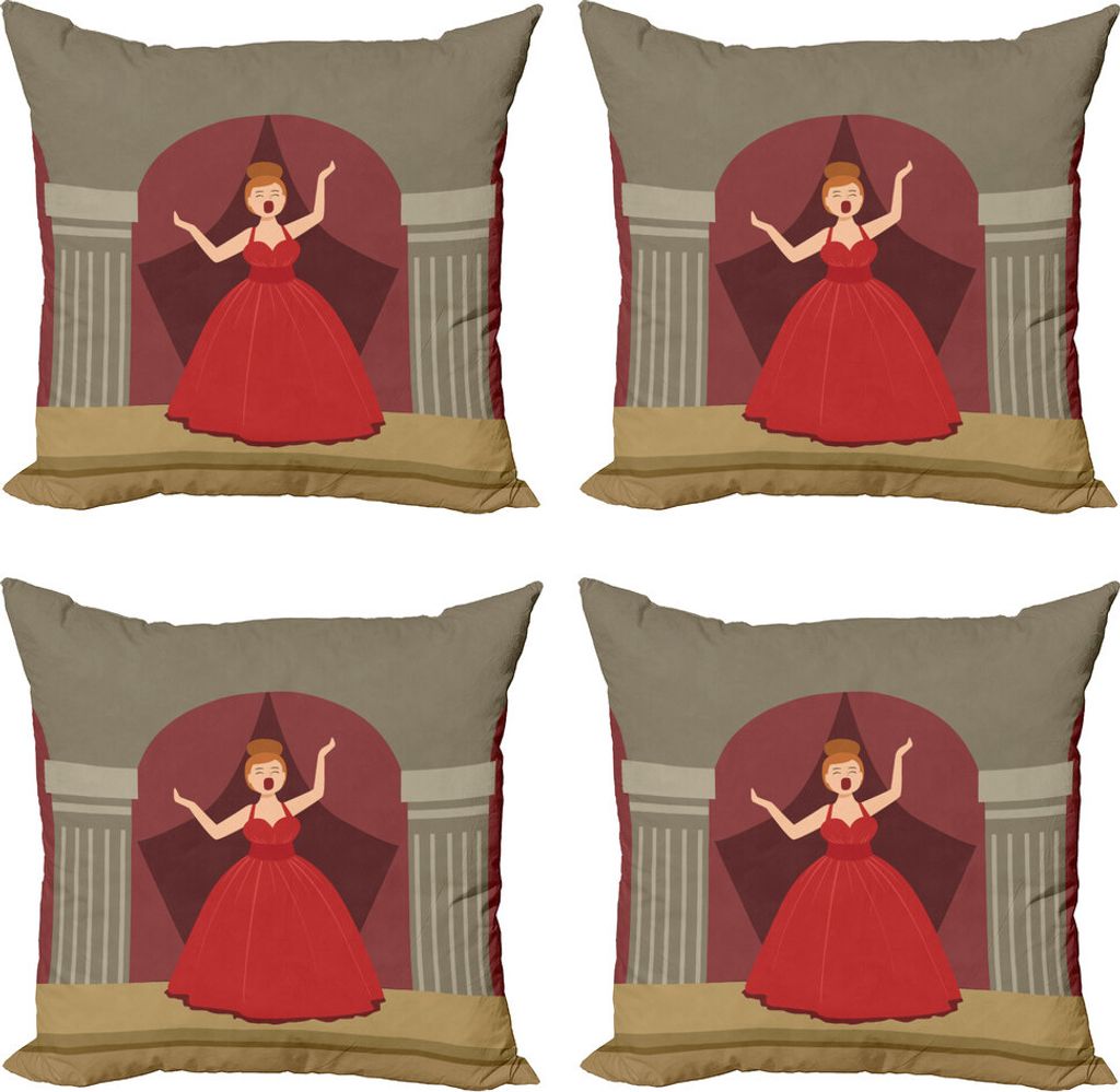 ABAKUHAUS Oper Kissenbezug Set (4 Stück), Singt Frau Formale Kleidung, Moderner Doppelseitiger Digitaldruck, 45 cm x 45 cm, Maroon Multicolor