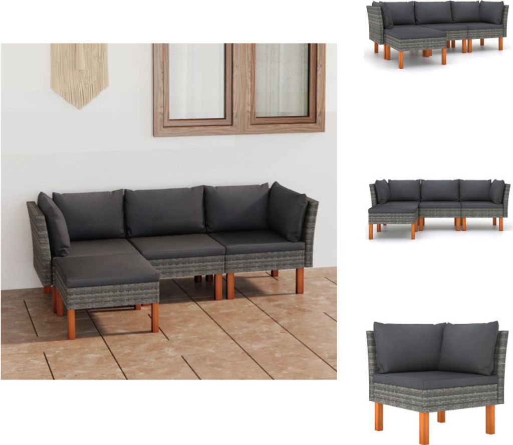 vidaXL 4-tlg. Garten-Lounge-Set mit Kissen Poly Rattan Grau - Gartenmöbel-Sets