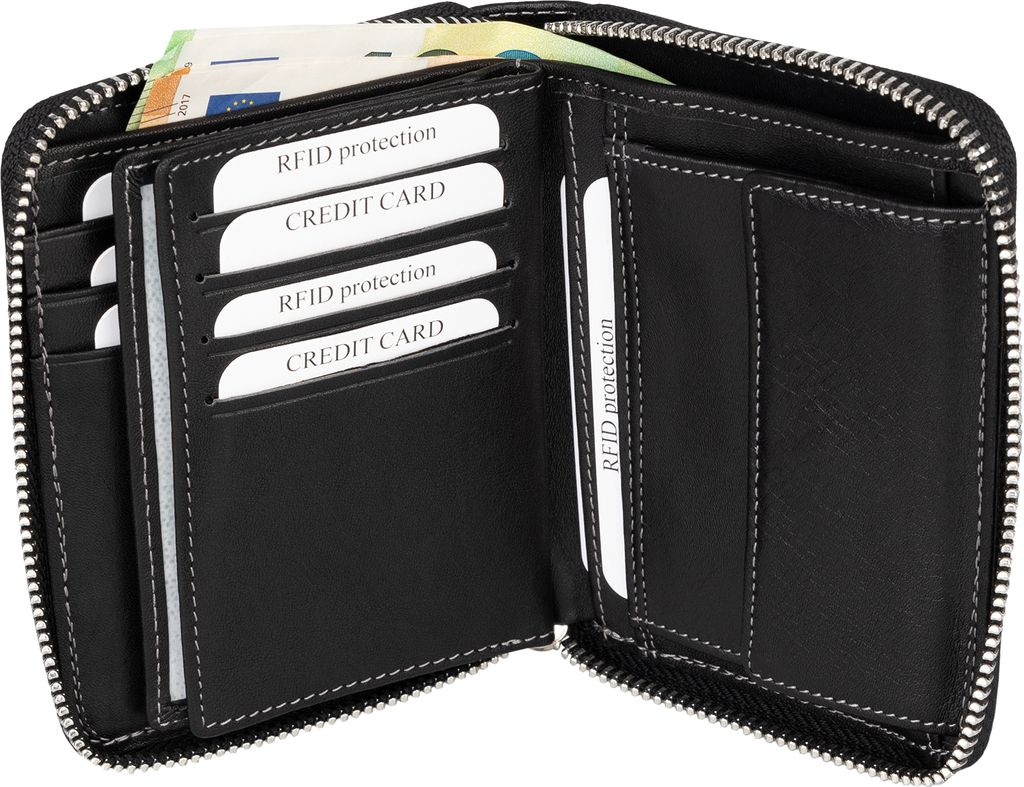 RFID Leder Portmonee Geldbörse Herren mit Reißverschluss Produktbild 5