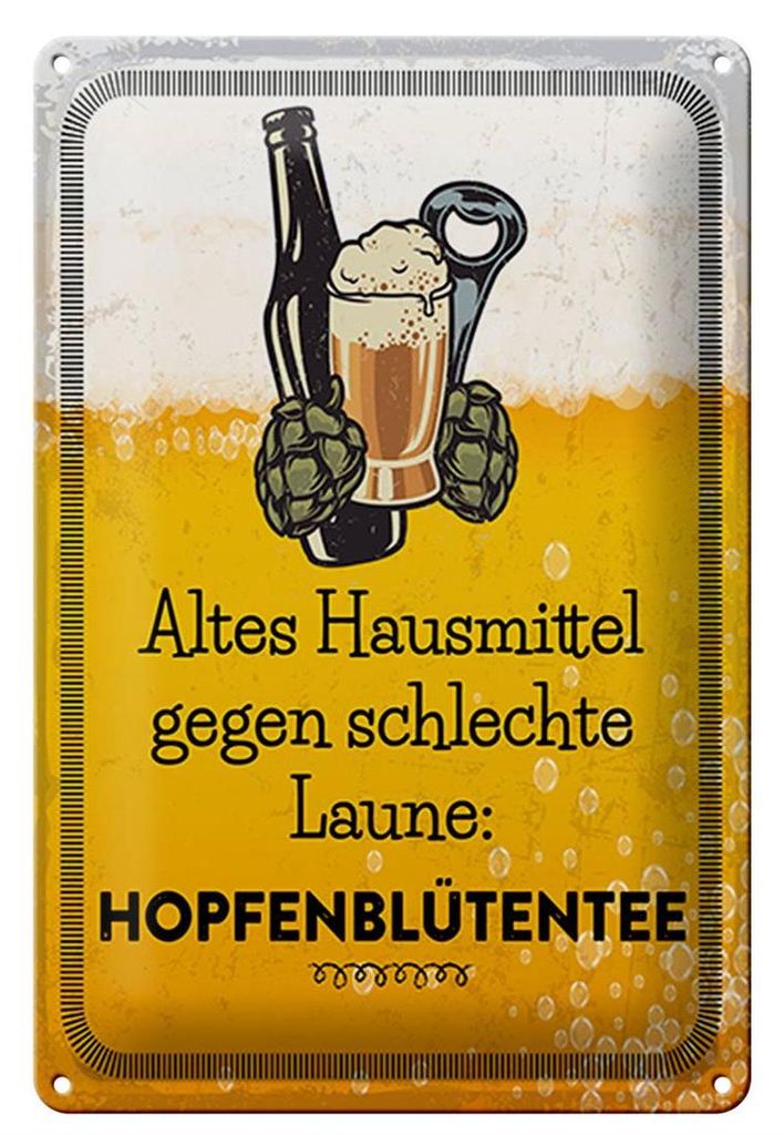 Blechschild  Altes Hausmittel Hopfenblütentee, 30 x 20 cm, Produktbild 