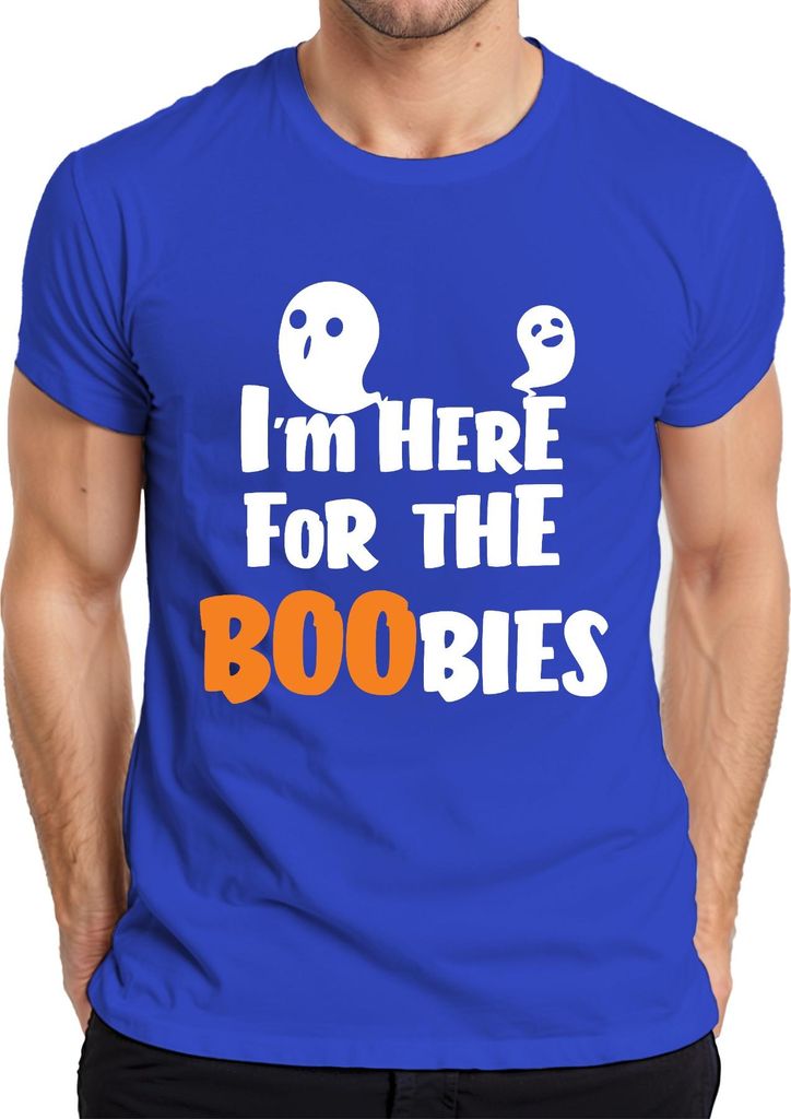 I'm Here For The Boobies Halloween Geist Lustig y Party Kostüm Herren T-Shirt, Blau, S