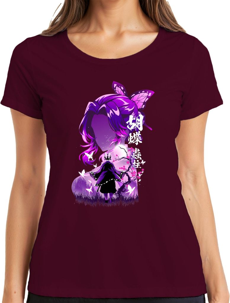 Kimetsu no Yaiba Shinobu Kocho Demon Slayer Schmetterling lila Damen T-Shirt, Burgundy, 3XL