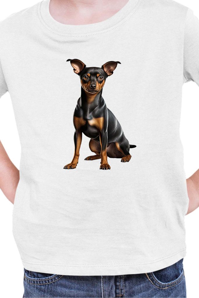 Kinder T-Shirt Dogs Breeds Miniature Pinscher Dog Breed 006, 7-8 Jahr - 128 / Weiß