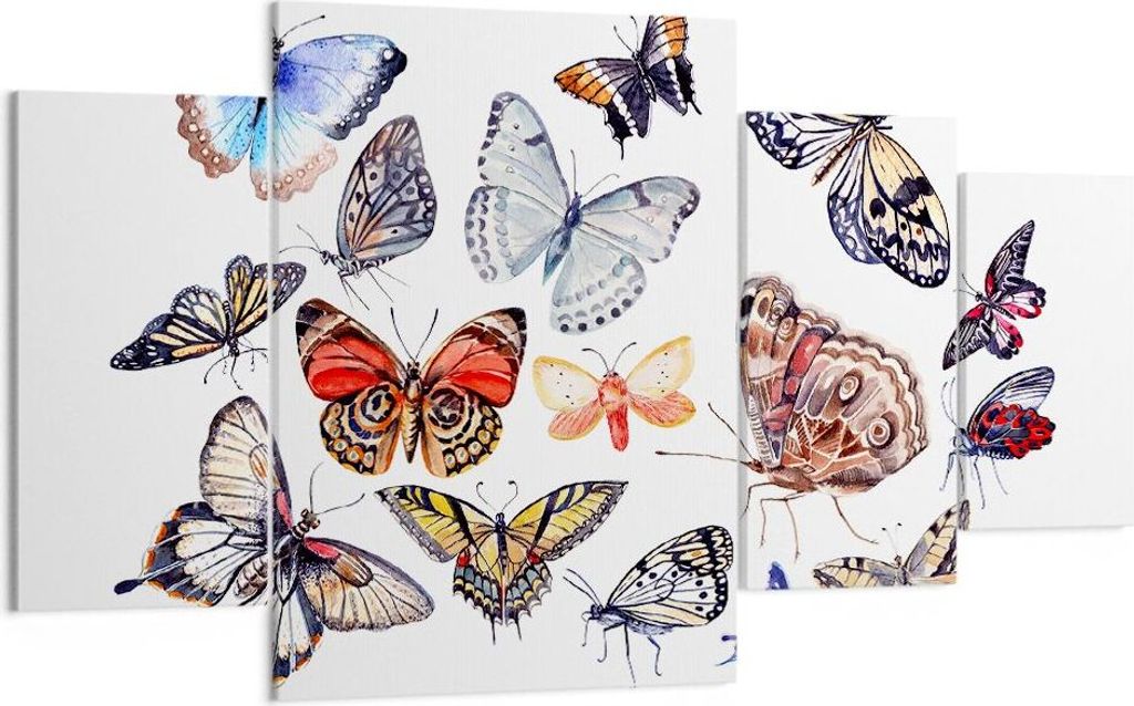 Bild auf Leinwand - Leinwandbild - Schmetterlinge Illustration Bunt Flügel - 160x90cm - Wand Bild - Wanddeko - Leinwanddruck - Bilder - Kunstdruck...