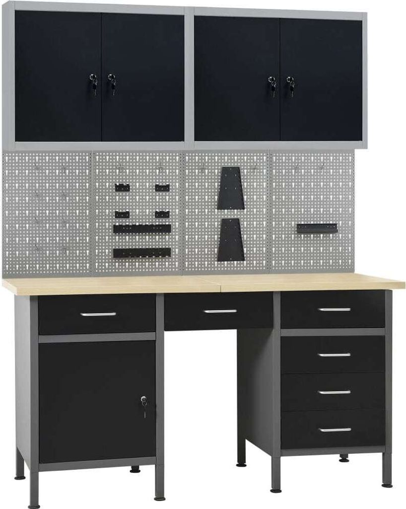 The Living Store Werkbank mit 4 Werkzeugwänden und 2 Wandschränken