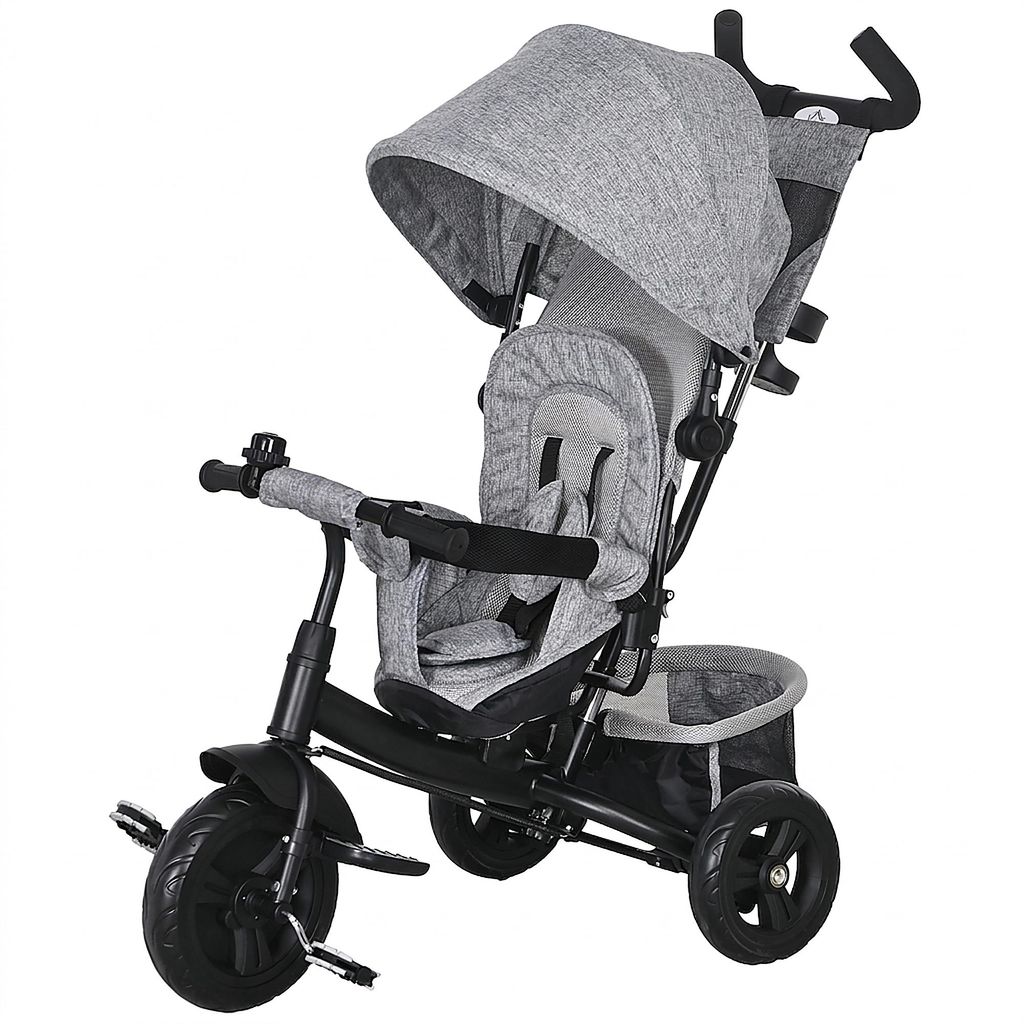 Kinder-Dreirad – Kinderfahrrad, Rückenkorb, Becherhalter, Metall, Grau