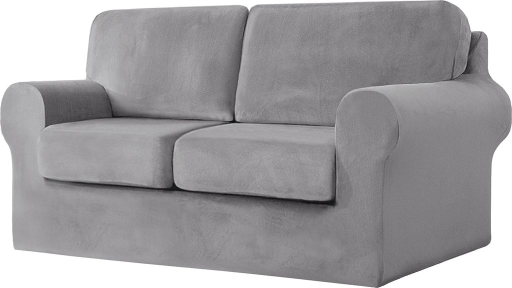 2-Sitzer-Sofabezug mit 2 separaten Kissen und 2 Rückenlehnenbezügen, 5-teiliger Stretch-Sofabezug, Ersatz-Möbelschutz (Loveseat, Hellgrau)